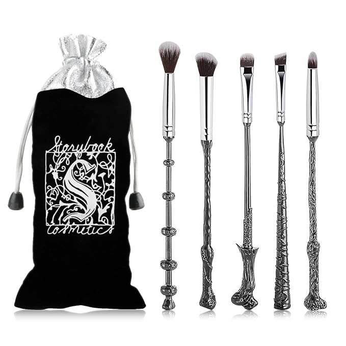 Wi-zard Wand Makeup Brushes Set, Potter Make Up Brush Set for Women Girls 5pcS，Best Harry Gifts for kids(Silver)