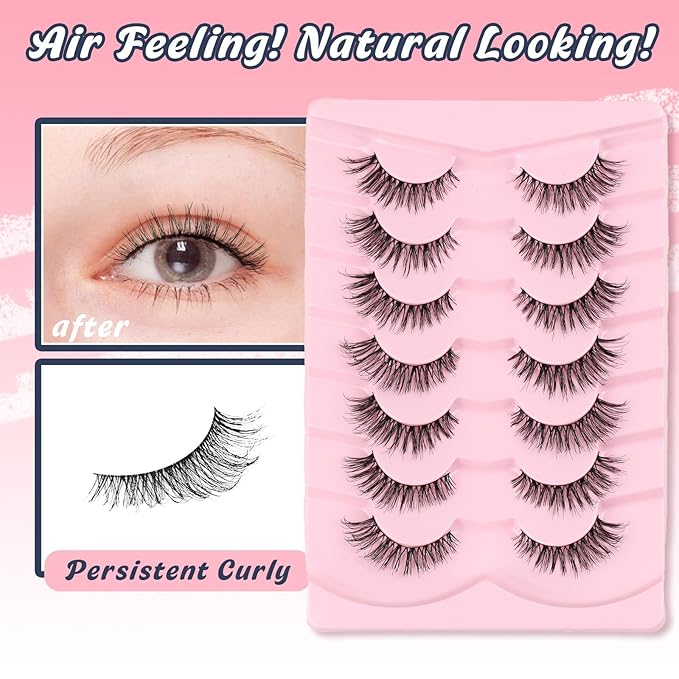 Wipsy Lashes Cat Eye False Eyelashes Natural Look 7 Pair Lash Strips Siligli