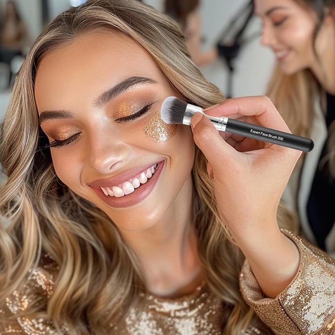 ENERGY Foundation Brush for Liquid Makeup Professional Vegan Makeup Brush for Foundation,Powder,Contour,Bronzer Blending Contouring Dense Soft Face Brush Black 200