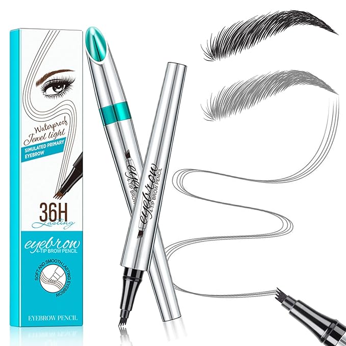 Microblading Eyebrow Pencil, Eyebrow Pen with an Upgrade Micro-Fork Tip Applicator, Waterproof Long-Lasting Microblading Brow Pen, Brow Pencil for Natural Looking Brows Makeup, Gray