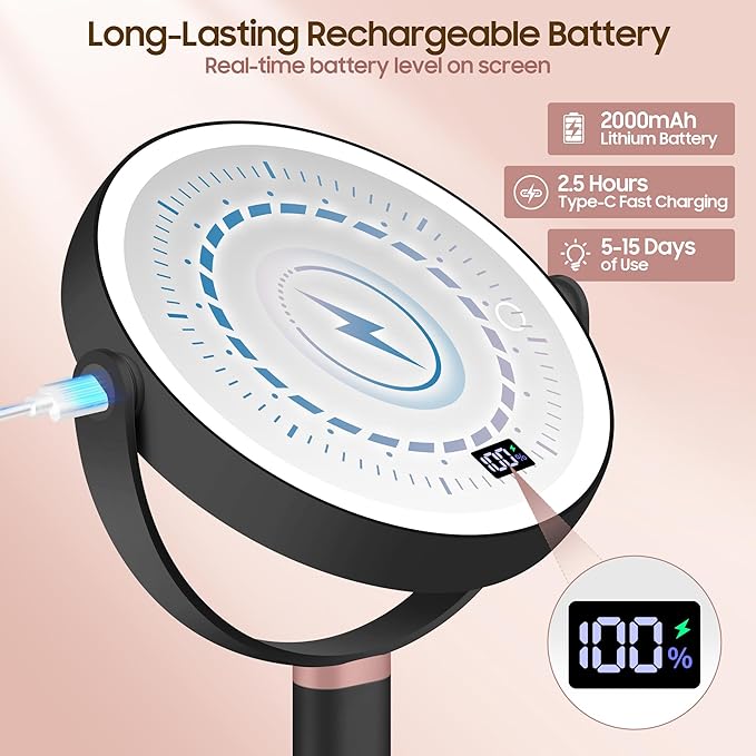 Makeup Magnifying Mirror with Light 30X/1X, Digital Display, 2-Sided Touch Control, Makeup Mirror with 3 Color Lights,360° Rotate, Height Adjustable Lighted Magnifying Mirrors for Desk Travel