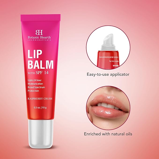 Botanic Hearth Raspberry Lip Balm With Spf For Dry, Chapped Lips With Jojoba Oil, Vitamin E & Allantoin | Lip Care Balm With Sun Protection | Soothing With A Transparent Shine | 0.3 Oz