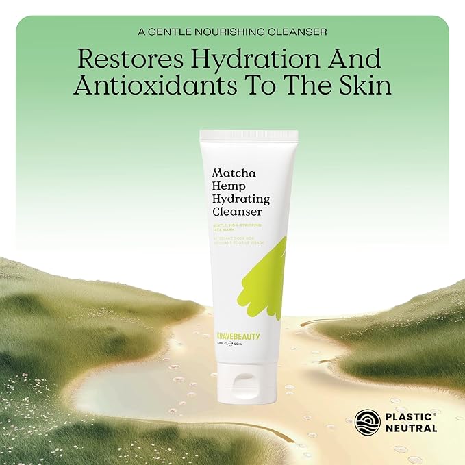 KraveBeauty Matcha Hemp Hydrating Cleanser Duo, Non Stripping Daily Face Wash, Supports Skin Barrier Enriched With Hemp Seed Oil, Suitable For Dry, Sensitive Skin, Vegan & Cruelty Free, 4.05 fl oz x2