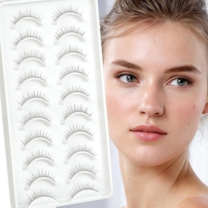 False Lashes Natural Look Eyelashes 8mm Short No Make up False Eyelashes Pestañas Postizas Natural Looking Eye Lash Wispy Strip Lashes Pack by EMEDA (Super Natural)