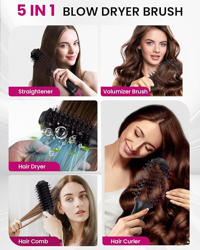 Hair Dryer Brush Blow Dryer 4-in-1 Hot Air Styler, Blowout Brush Hair Dryer Styler & Volumizer with Ionic Technology|Oval Titanium Barrel|Anti-frizz Blowout for Drying, Straightening 2.4''