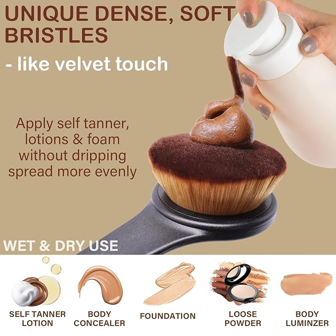 Extra Large Body Makeup Brush For Self Tanner, Sunscreen, Self Tan Back Applicator, Wide-Headed Kabuki Brush for Even & Pretty Lotion Application. Bronzer Blend, Long-Handle Face Leg Brush- Black