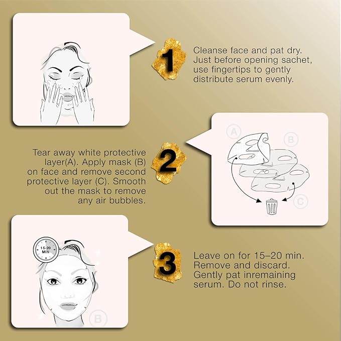 STARSKIN VIP Gold Mask Face, Coconut Bio-Cellulose Revitalizing Face Mask for all Skin Types, Korean Skin Care, Instant Hydration and Plump, Moisturizing and Nourishing, K-Beauty (Pack of 4)