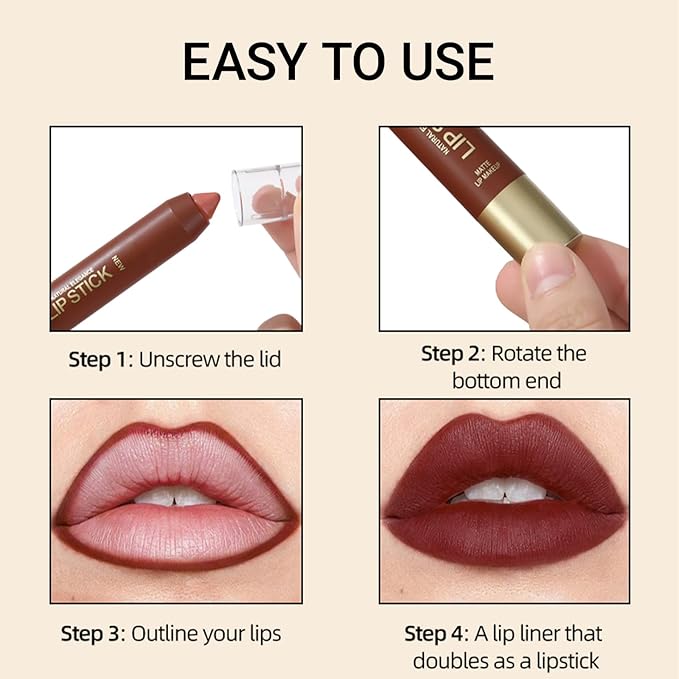 Erinde Matte Lipstick Lip Liner Crayon for Women, 24 Hour Lipstick Lip Liner Pencil, Neutral Lip Stick Lipliner Waterproof Long Lasting Smudge Proof, Vegan & Cruelty-Free, 05 Mauve