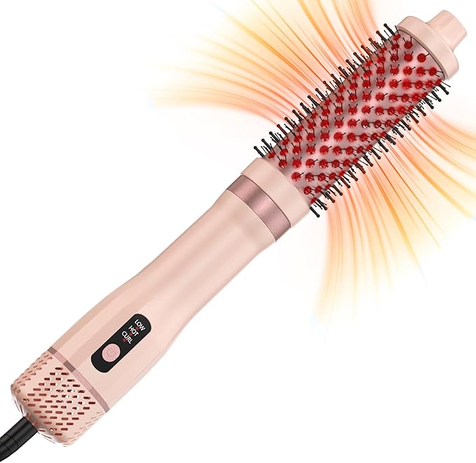 High Speed Thermal Blow Dryer Curling Brush, 110000RPM Hot Air Hair Dryer Volume, 1.57’ Beachy Waver Blowout Brush Hair Styler with Less Frizz, Reduced Heat Damage, More Shine
