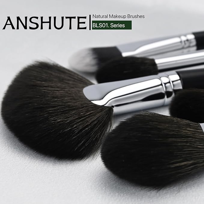 5-Piece Professional Natural Goat Hair Makeup Brush Set – Face Brushes for Powder, Blush, Contour, Highlighting & Foundation. Super Soft Bristles, Variety of Brushes. Labled Brush Handle