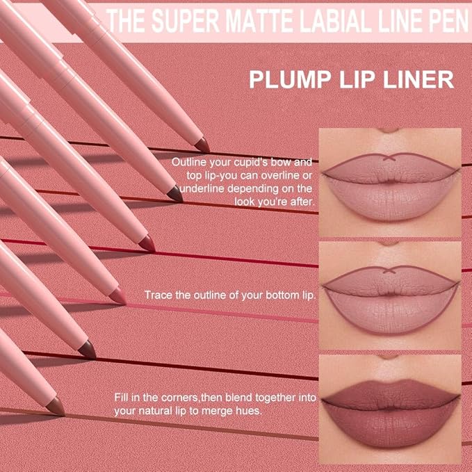 evpct Maroon Chestnut Red Matte Creamy Retractable Lip Liner Pencils for Women Shaping & Sculpting Lips, Lip Liner Long Lasting Waterproof Rich Lip Colors Liner Crayon Lipstick delineador de labios