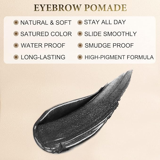 LAVONE Eyebrow Stamp Pencil Kit for Eyebrows, Makeup Brow Stamp Trio Kit with Waterproof Eyebrow Pencil, Eyeliner, Eyebrow Pomade, and Dual-ended Eyebrow Brush - Ash Black