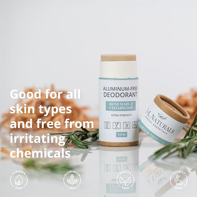 J&L Naturals Aluminum Free Deodorant for Men & Women | 100% Natural Ingredients With Coconut Oil, Shea Butter, & Essential Oils | Sustainable, Eco-Friendly (Rosemary & Cedarwood, 3.0 Oz (Single))