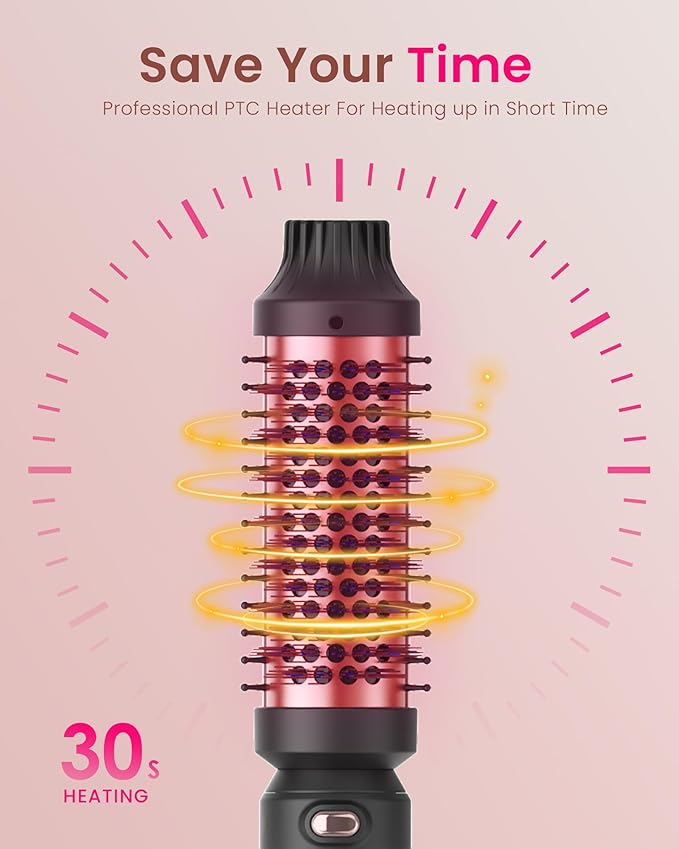 Thermal Brush 3 in 1 Set Ionic Heated,1.25"&1.5"&1.75" for Blowout Look Hot Hair Curling Iron Brush with 11 Temp Settings Digital Display Fast Heated for Women Volume & Smoother Portable (Pink)
