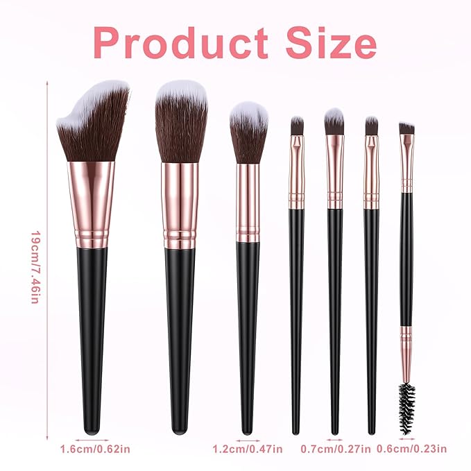 7 Pcs Portable Cosmetic Brushes Kit, Travel Makeup Brushes Set, Professional Mini Cosmetic Brush Kit for Foundation, Concealer, Blush, Contouring, Highlighting and Eyeshadow(Black)