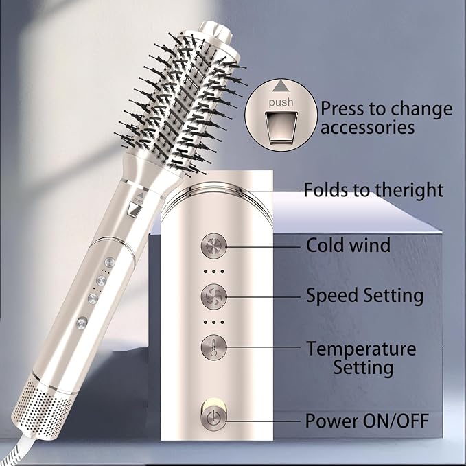 5 in 1 Blow Dryer Brush & Hot Air Styler–110,000 RPM High-Speed Hair Dryer with Auto Wrap Curlers & Ionic Technology, Hot Air Brush Wrap Fast Drying, Curling/Volumizing/Straightening - Gold
