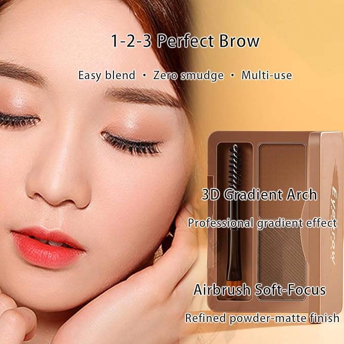 Eyebrow Powder Kit, Long-Lasting & Waterproof Two Colors Brown Tinted Brow Powder for Beginners, Easy to Apply, Stays All Day, Includes Brow Brush & Mirror