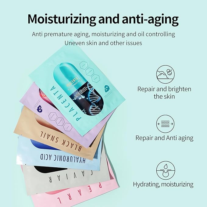 Face Masks Skincare Set for Girl,Moisturizing Collagen Facial Masks for Women Home Spa,Hyaluronic Acid Face Mask for All Skin Types,Day Night Facial Mask Hydrating,Deep Cleaning,Oil Contral(6Pack)