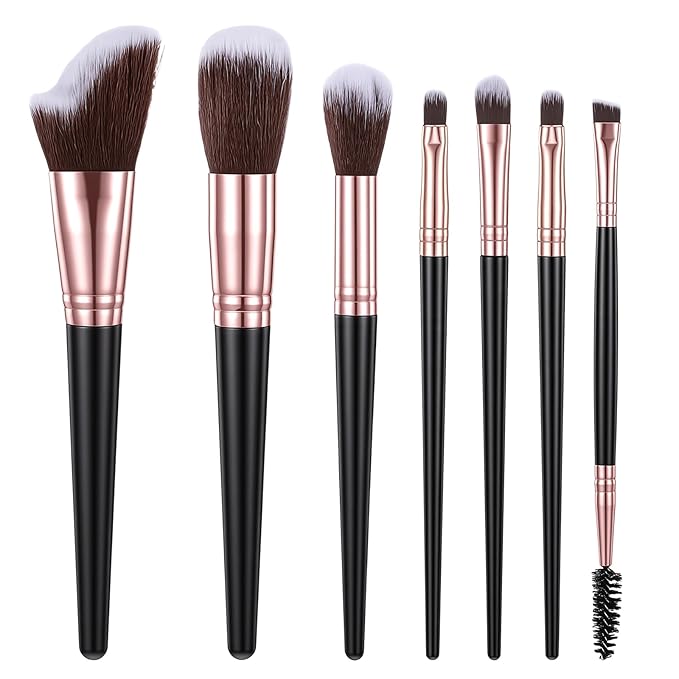 7 Pcs Portable Cosmetic Brushes Kit, Travel Makeup Brushes Set, Professional Mini Cosmetic Brush Kit for Foundation, Concealer, Blush, Contouring, Highlighting and Eyeshadow(Black)