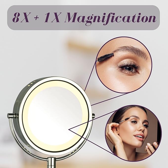 JERDON Wall-Mounted Magnifiying Makeup Mirror with Lights - Direct Wire Mirror with Chrome Finish - 8X/1X Magnification - Model HL75CD