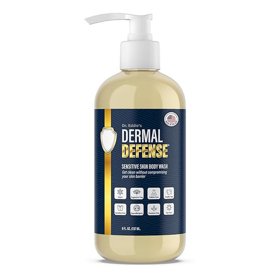 Dr. Eddie's Dermal Defense Sensitive Skin Body Wash - Unscented Body Soap, Hydrating Eczema Bodywash & Shampoo for Women & Men, Gentle Dry Itchy Skin Relief for Adults, Natural Ingredients - 8 fl oz