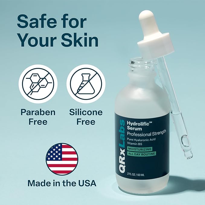 QRxLabs Hyaluronic Acid Serum for Face with Vitamin B5 - Plumping Face Hydration - Rapid-Absorption Facial Care - Elasticity-Boosting Anti-Aging Serum - 2 Fl Oz