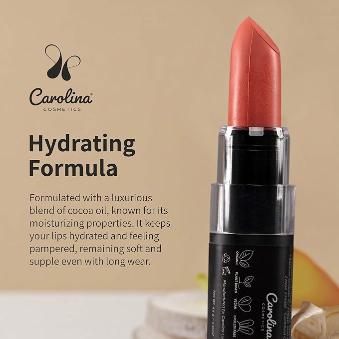 Plant-Based Moisturizing Lipstick - Scarlet Shade 0.15oz- Hydrating with Cocoa Oil, Gluten-Free, Vegan, Non-GMO, Paraben-Free - Lightweight Cream Texture