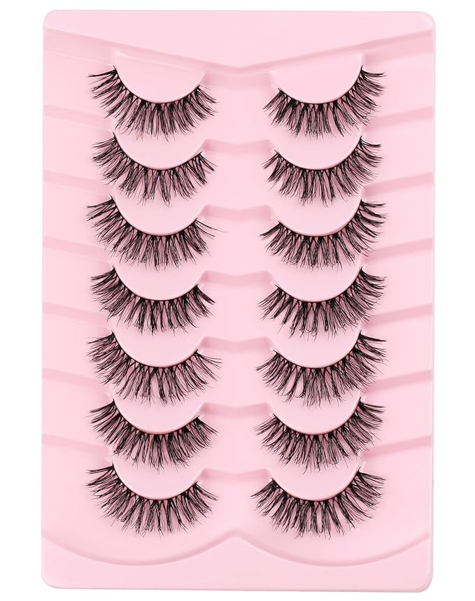 Onlyall Natural Lashes Wispy Lashes Natural Look False Eyelashes Natural Flared Eyelashes False Eye Lashes Soft Fluffy Lashes 7 Pairs T33