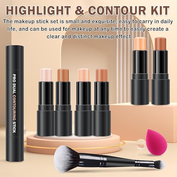 6 Colors Contour Makeup Kit,Double-ended Cream Contour Stick Makeup,Lightweight Bronzer Stick Contour Kit,Face Highlighter Makeup Stick,Long Lasting Contorno Maquillaje - Set B