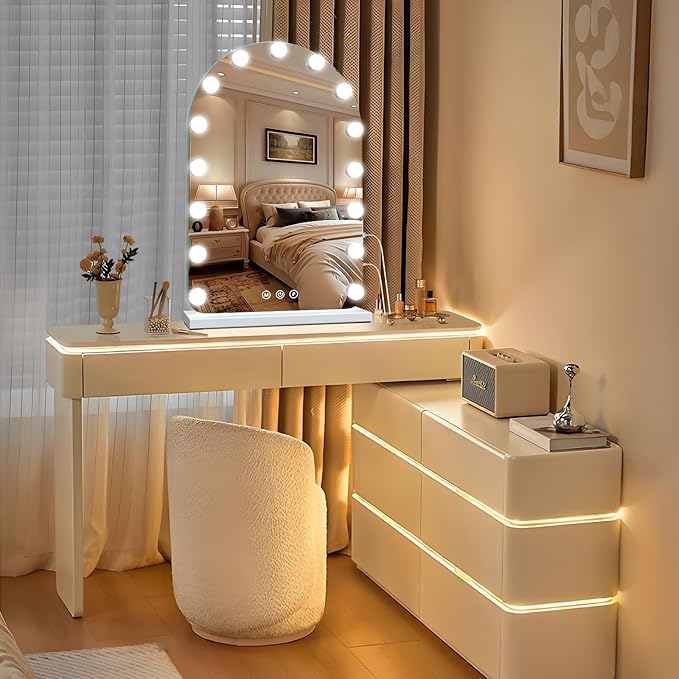 Vanity Mirror with Lights, Hollywood Lighted Makeup Mirror with 15 Dimmable LED Bulbs for Dressing Room & Bedroom，Memory Function