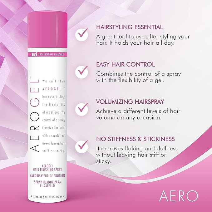 TRI Design Aerogel Finishing Spray - Flexible & Controllable Hairspray for Women and Men, For Hair Styling with a Firm and Extra Hold & Supple Feel, 3-Pack 10.5 oz