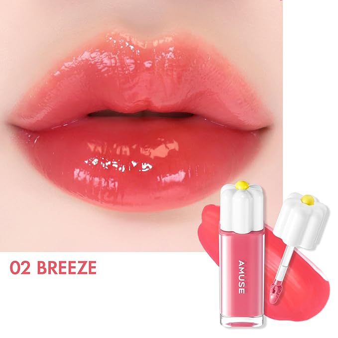 Amuse SEOUL Daisy Flower Dew Tint 02 BREEZE | 35% High-moisture Water Tint, Long-lasting, Vitamin E Acetate, Moisturizing, No Peel Off, Lip Treatment, Non Sticky, Korean Lip Tint for Dry Lips