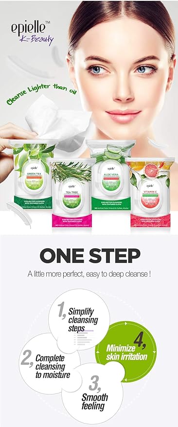 Epielle Aloe Vera Makeup Remover Wipes, Gentle Daily Facial Cleanser Towelettes, Remove Dirt, Oil & Waterproof Mascara, Stocking Stuffers, 60 Count (Pack of 2)