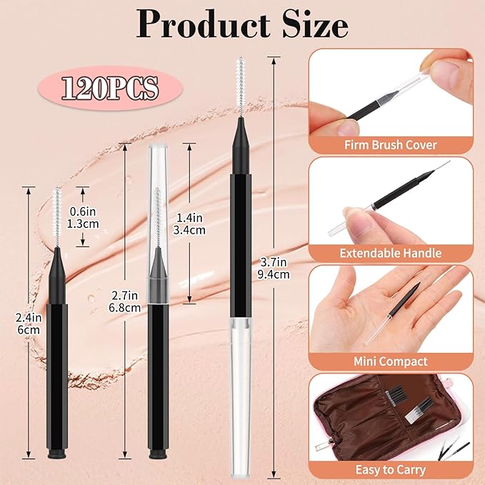 120PCs Micro Eyebrow Spoolies & Laminator Brush Set with Cap, Eyelash Comb, Interdental Brushes, Lash Filler & Eyebrow Lift Tint Tools