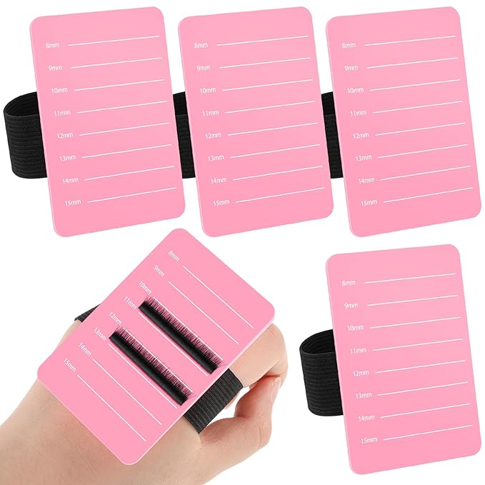 Patelai 4 Pieces Lash Holder Eyelash Extension Hand Pallet Tray Tools with Adjustable Wrist Strap Adjustable Lash Tray Strip Palette One Size Fits Most Eyelash Extension Holder(8-15 mm,Pink)
