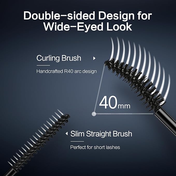 CARSLAN Double Extension Curling Mascara, Dual Brush Design for Lengthening & Curling for All Lashes, Natural Volume, Quick-Dry Smudge-Proof All Day Wear, Black, 0.18 Fl Oz & 0.16 Fl Oz