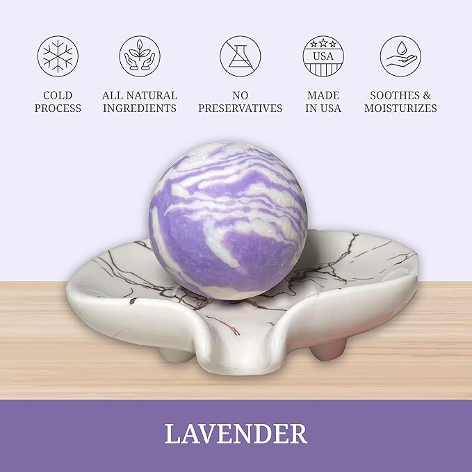 DR. WALLY'S SOAPS Handcrafted Soap Balls - Rustic Hand Formed soap Balls - Old Fashioned - Lavender - 4.25 oz Each, Made in USA (Lavender flower)
