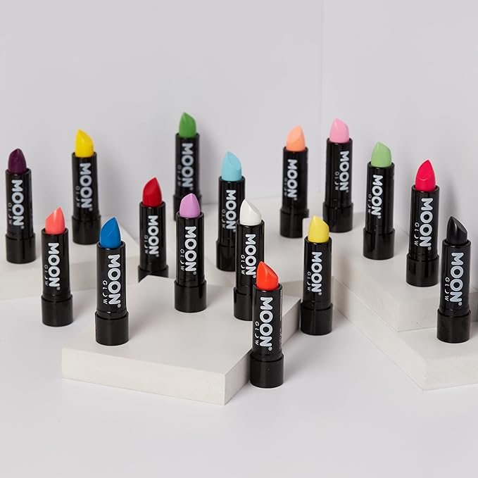 Moon Glow - Blacklight Neon UV Lipstick 0.16oz Set of 16 colours (Pastel & Intense) – Glows brightly under Blacklights/UV Lighting!
