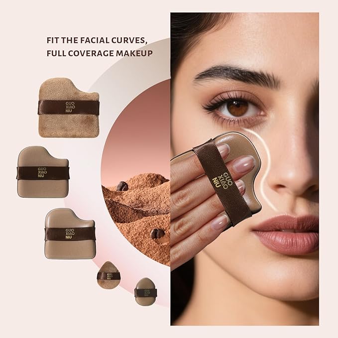 6Pcs Powder Puff Set with Cases, Velour/Leather/Air Cushion Makeup Puff, Reusable & Washable, Ideal For Foundation, powder cream, Setting, concealer, Wet Dry Makeup tools (1Box)