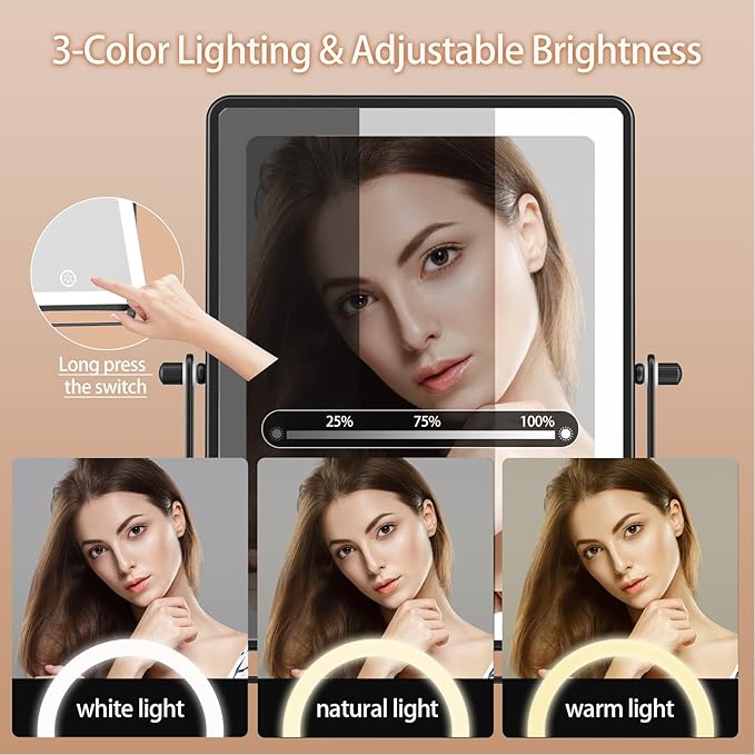FASCINATE 5000mAh Rechargeable Wall Mounted Makeup Mirror, 8.7" Double Sided Touch Switch 1X 30X Rectangle Wall Mounted Magnifying Mirror with Light, 3 Color Setting, Extended Arm 360° Foldable Bronze