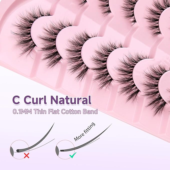 Lashes Wispy Cat Eyelashes Natural Look 15MM Cat Eye Lashes 3D Volume False Lashes with 0.1MM Thin Band C Curl Strip Lashes Pack Fake Eyelashes Wedding Lashes 7 Pair EVENTILL