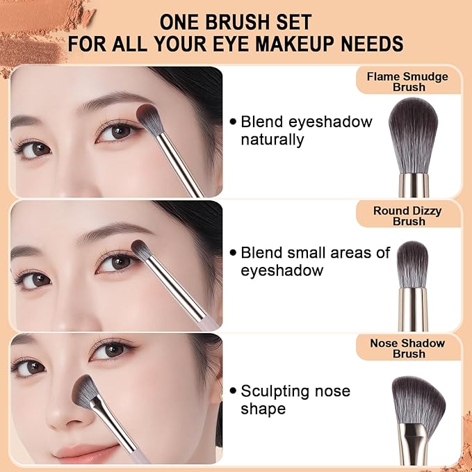 8Pcs Eye Makeup Brush Set, Professional Eyeshadow Makeup Brushes Under Eye with Synthetic Nose Contour Brush Angled Eyebrow Brushes for Liquid, Powder Blending Contouring Concealer Brows Eye shadows