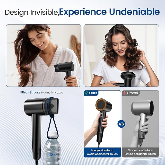 Hair Dryer with Diffuser,1-5min Fast Dry by 1400w, 3 Heat/Cool Wind Level,0.86lb Lightweight, 49db Low Noise,1.5 Billion Plasma, Industry-Leading High-Speed Brushless Motor Blow Dryer for Home Travel