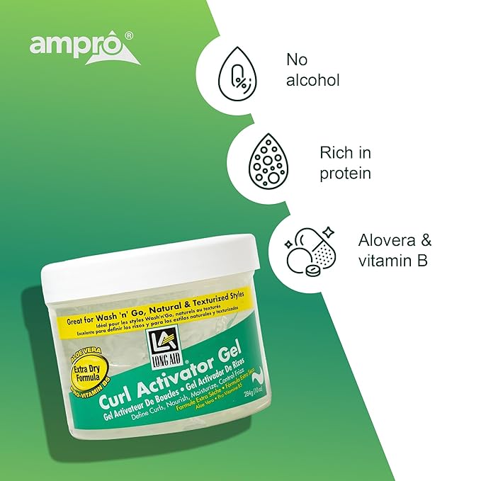 AmPro Long-Aid Activator Gel - Enriched with Aloe Vera, Protein, and Vitamin B Complex - Brings Essential Moisture to Strands - Defines Your Natural Curls - Extra Dry - 10 oz