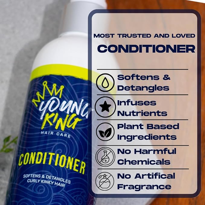 YOUNG KING HAIR CARE Kids Conditioner For Boys | Soften, Nourish and Detangle Natural Curls | Plant-Based and Harm-Free | 8.02 oz