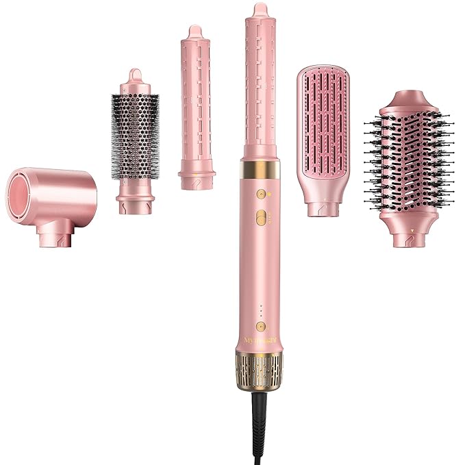6‑in‑1 Air Wrap Styler, Hair Dryer Brush & Thermal Brush – Fast Dry, Smooth & Shiny Blowouts, Volumizing, Auto Curl L/R, Frizz‑Free No Heat Damage, Includes Travel Bag & Heat‑Resistant Glove
