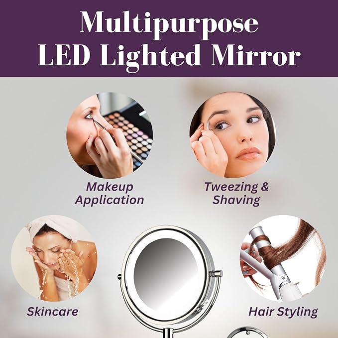 JERDON Wall-Mounted Vanity Mirror with Lights - Lighted Makeup Mirror with 8X Magnification & Chrome Finish - Plug in Model HL88CL