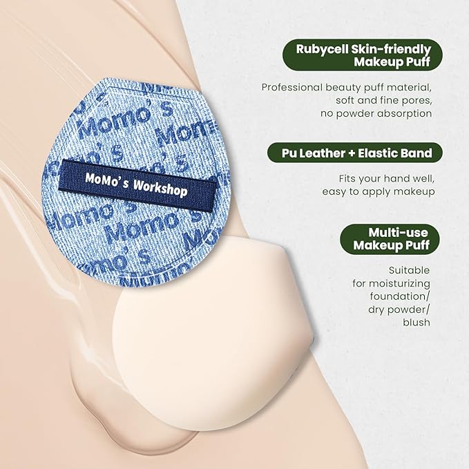 Momo's Workshop Makeup Sponge for Foundation, Soft Makeup Blending Puff Reusable, Foundation Puff for Natural Finish & Long-lasting 1P Blue