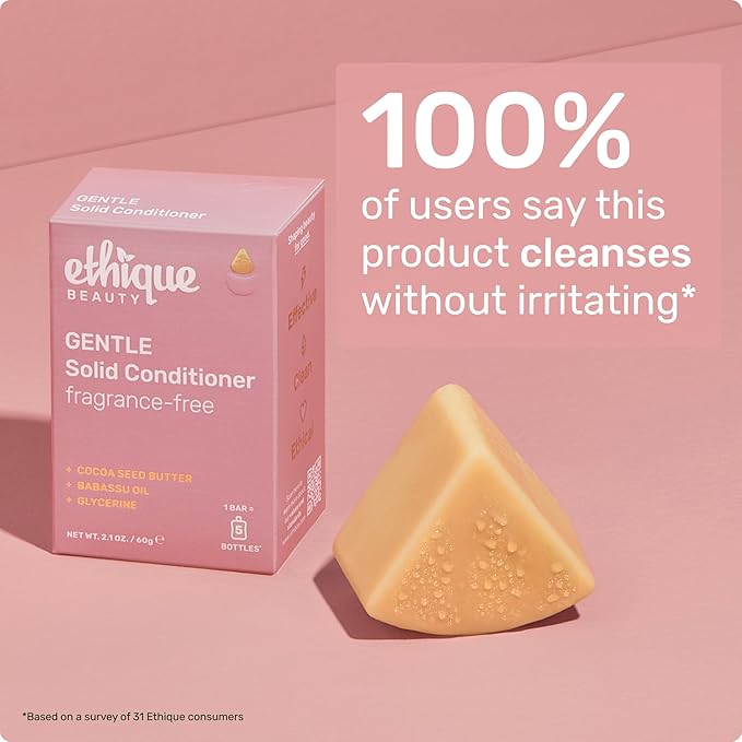 Ethique Gentle Unscented Conditioner Bar with Cocoa Butter - Plastic-Free, Cruelty-Free, Vegan, 2.12 oz - Formerly In the Buff