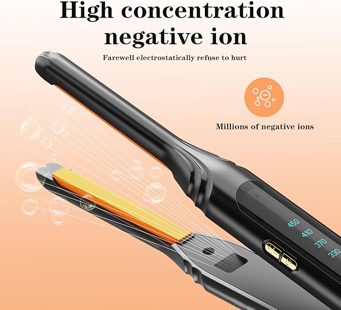 Pencil Flat Iron 3/10'' Small Flat Irons for Short Hair,Pixie Cut & Bangs,Mini Hair Straightener for Edge with LED Display,Travel Tiny Hair Straightener with Dual Voltage,Auto Shut Off（Orange）